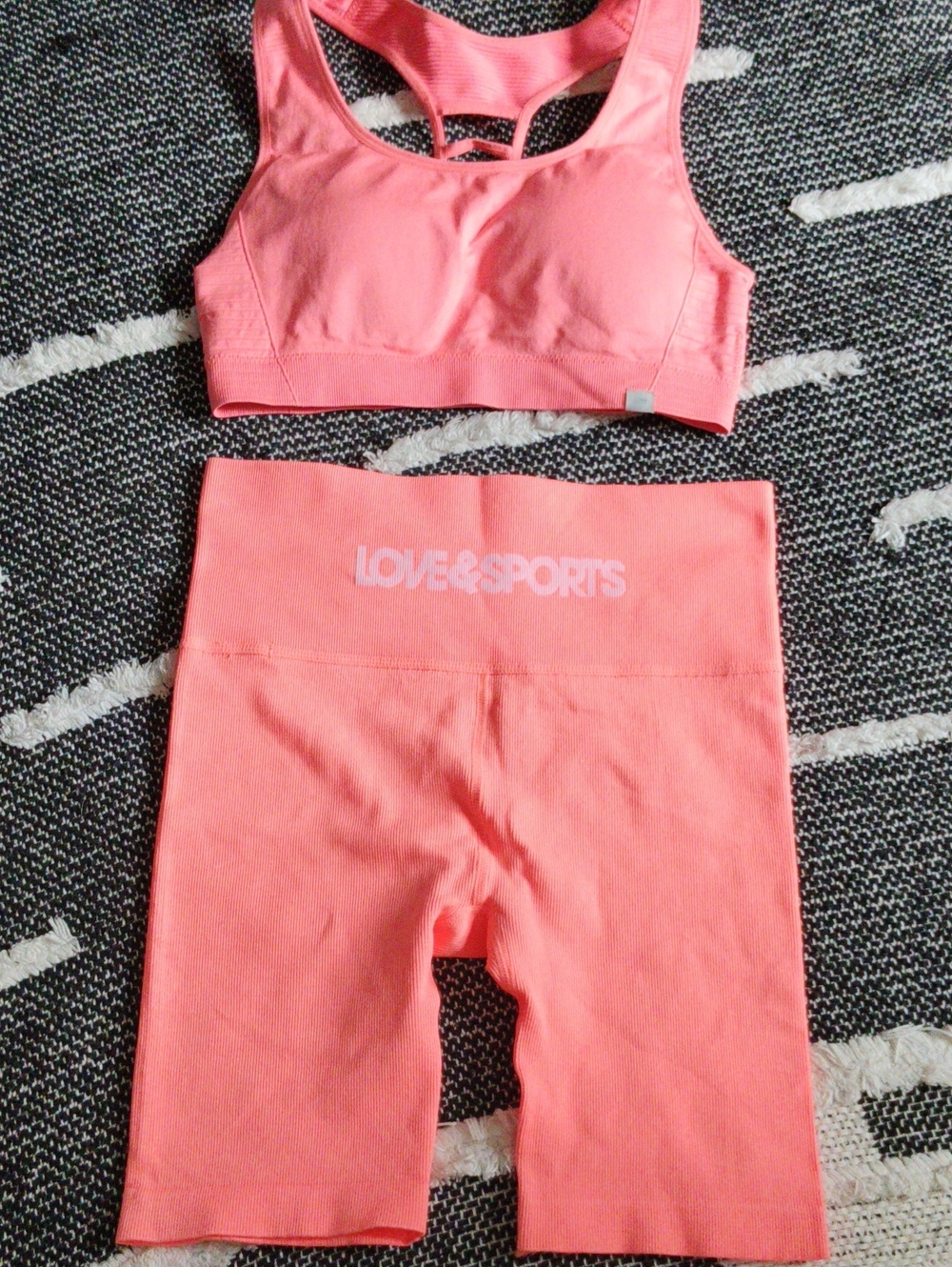 LOVE&SPORTS Women's Hot Coral Sports Bra and High-Waist Shorts Set